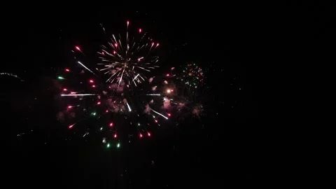 Vibrant multicolored fireworks display lighting up the night sky during a Stock Footage 337464219