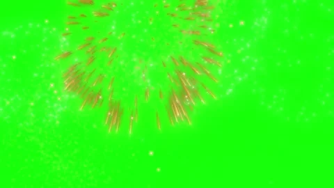 Vibrant multicolored fireworks explosions displaying against solid chroma key Stockbeeldmateriaal 344647871