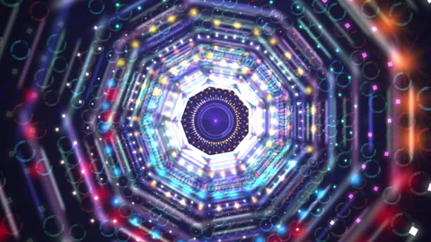 Vibrant Multicolored Geometric Tunnel with Dynamic Light Patterns Video stock 307328138