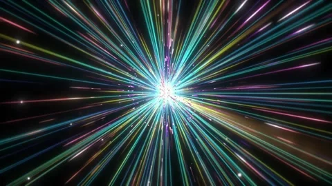 Vibrant multicolored light bursts explode in black space Stock Footage 338216252