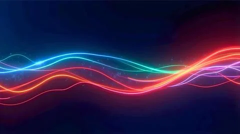 Vibrant Multicolored Light Trails on Dark Futuristic Digital Motion Background Stock-Illustration