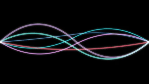 Vibrant multicolored light waves intersecting on a deep black background 库存影片 335117887