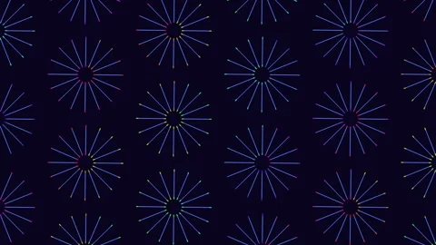 Vibrant multicolored lines create abstract pattern on black background Video stock 279588080