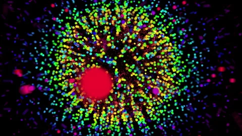Vibrant Multicolored Particle Explosion on Black Background 動画素材 332646827