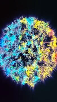 Vibrant multicolored particle explosion forming an abstract energy sphere o.. Stock Illustration