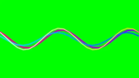Vibrant multicolored sine wave curves flowing across a bright green backdrop Stockbeeldmateriaal 341824323