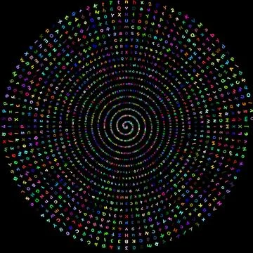 Vibrant multicolored spiral vortex pattern black background Stock Illustration