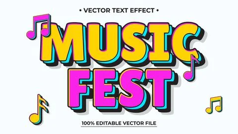 Vibrant Music Fest Vector Text Effect with Colorful Notes Illustrazione stock