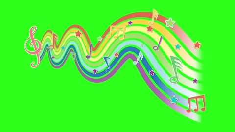 Vibrant Musical Notes Dance Across a Green Canvas Видео 306905081