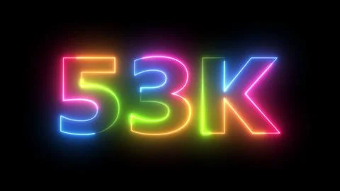 Vibrant Neon 53K Text Animation Bright Glowing Outline on Dark Background f.. Stock Illustration