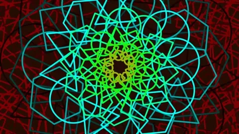 Vibrant neon abstract digital geometric fractal mandala pattern on dark bac.. Stock Footage 342158420