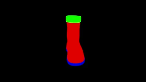 Vibrant Neon Boot Art with Red Body, Green top, and Blue outline on Black B.. Vídeo Stock 341921471