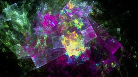 Vibrant Neon Colorful Translucent Squares Fractal Animation Loop Stock Footage 345963040