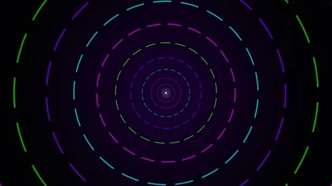 Vibrant neon concentric circles forming a tunnel effect on black background Stock Footage 338310436
