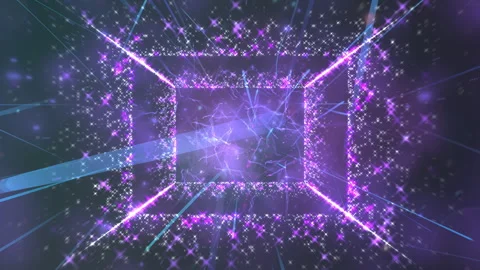 Vibrant Neon Cube With Sparkling Particles And Light Trails In Deep Purple Stock-Footage 321693443