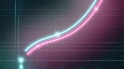 Vibrant neon digital. Bright neon lines ascend over vintage digital matrix scene Stock Footage 330039619
