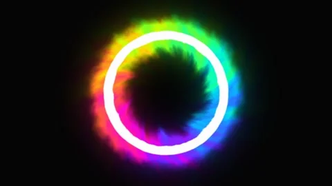 Vibrant neon energy ring pulsing with colorful glowing lights. 4K Video stock 345112079