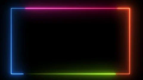 Vibrant Neon Frame Border Multicolored Illuminated Rectangular Outline Glow Stock Illustration