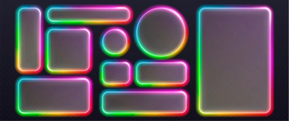 Vibrant neon frames with glowing rainbow border Stock Illustration