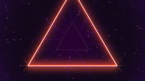Vibrant neon futuristic design triangular object with radiating lines Stock Footage 279582097
