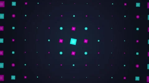 Vibrant Neon Geometric Pattern Background - Pink and Cyan Squares and Circl.. Stock Footage 348792684