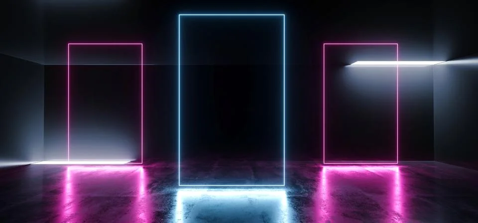 Vibrant Neon Glowing Frame Rectangle Shaped Fluorescent Blue Purple Virtual S イラスト素材