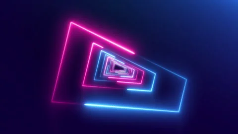 Vibrant neon glowing tunnel rectangle shapes in pink and blue against Video stock 280093097
