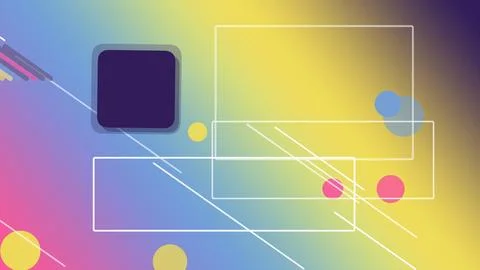 Vibrant neon gradient background with layered abstract geometric frames, sq.. Ilustración de archivo