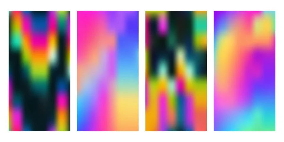 Vibrant neon gradient collection four fluid abstract textures holographic c.. 库存插图