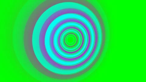 Vibrant neon green background with concentric circles in cyan and violet Video stock 340901745