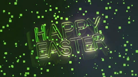 Vibrant neon green Happy Easter text stands out against a dark background Stockbeeldmateriaal 267017548