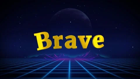 Vibrant neon grid with 'brave' text in gold 3d letters Stock Footage 337327246