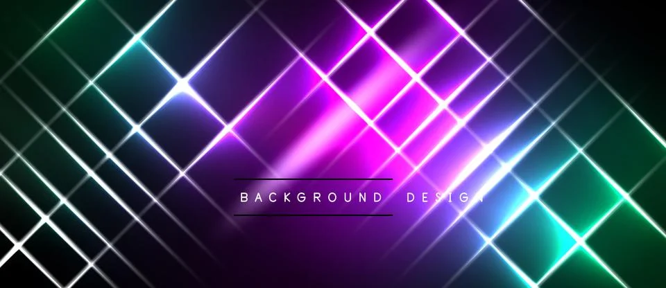 Vibrant neon grid pattern. Diagonal lines create dynamic visual effect. Dark Stock Illustration