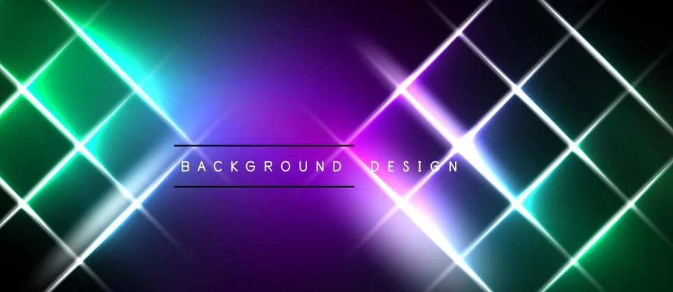 Vibrant neon grid pattern. Purple, blue, green hues blend. Dark background Stock Illustration