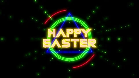Vibrant neon Happy Easter sign in green and pink lights Stock Footage 263696098