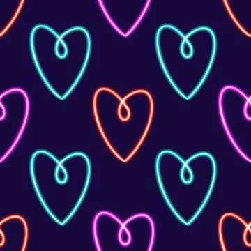 Vibrant Neon Heart Pattern, Romantic Design. glowing desktop icon, neon sticker イラスト素材