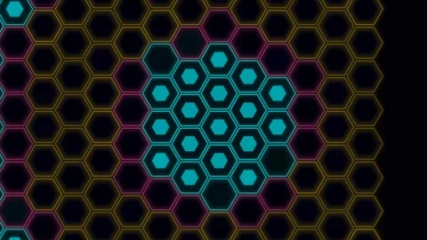 Vibrant Neon Hexagon Pattern Background Loop Abstract Geometric Digital Art Stock Footage 343285004