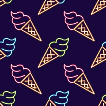 Vibrant Neon Ice Cream Pattern, Colorful Frozen Desserts Design. glowing desktop Stock Illustration
