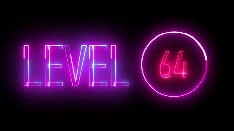 Vibrant neon level 64 text encased in a circular glow. Dynamic light effect.. 스톡 동영상 309013975