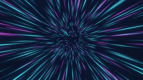 Vibrant Neon Light Streaks Exploding Outward Through a Dark Hyperspace Stock Footage 324072281