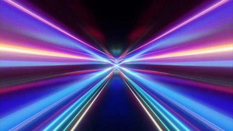 Vibrant Neon Light Trails Creating an Abstract, Futuristic Speed Tunnel Stock Footage 337425169