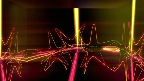 Vibrant neon light trails exploding in dark space. Futuristic digital energy Stockbeeldmateriaal 340026149