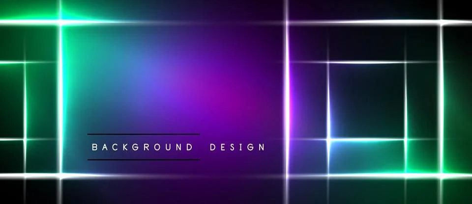 Vibrant neon lights create abstract geometric patterns. Dark background Stock Illustration