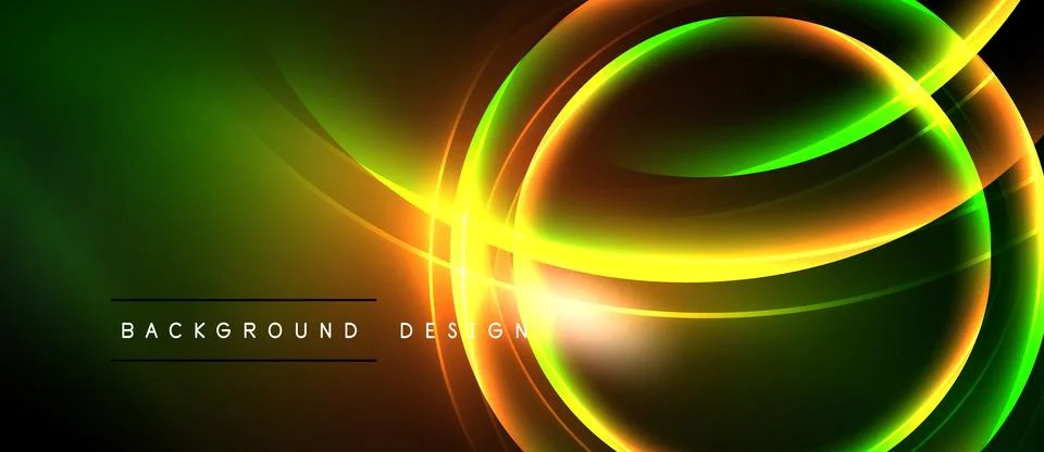 Vibrant neon lines create abstract circular shapes. Green, yellow, orange hue Stock Illustration