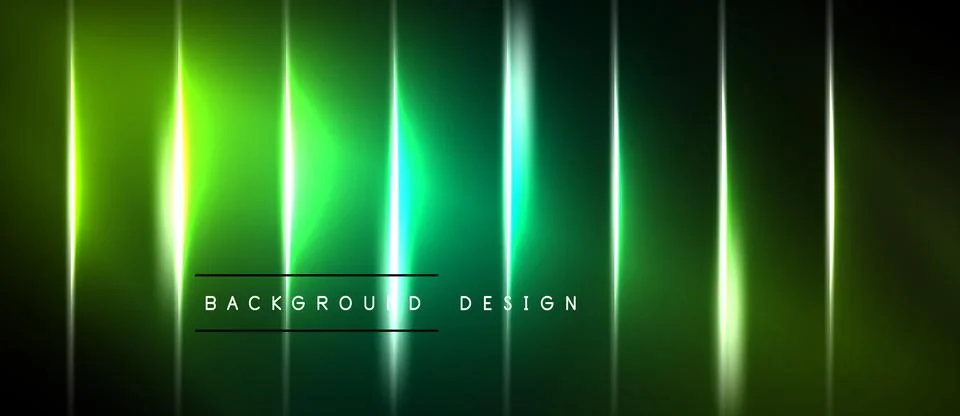 Vibrant neon lines create abstract vertical light streaks. Dark background Stock Illustration