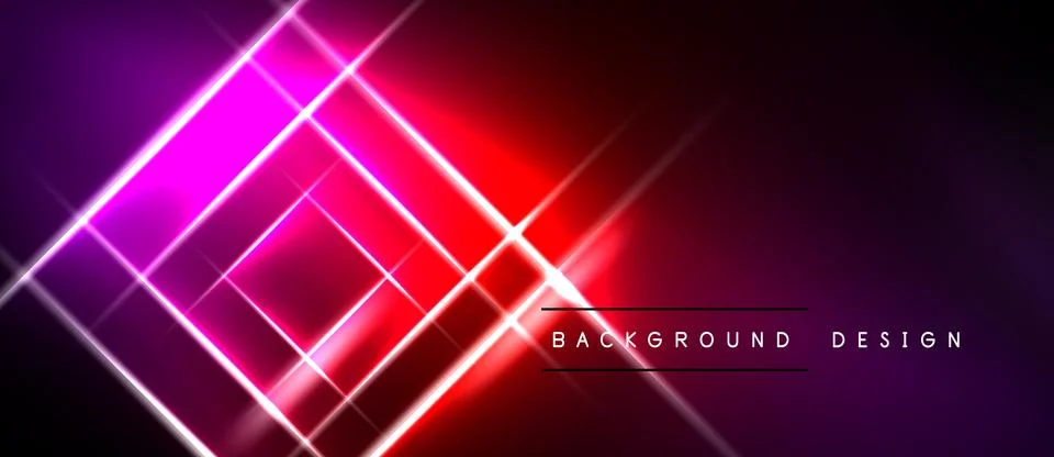 Vibrant neon lines create dynamic grid pattern. Pink, red hues dominate dark Stock Illustration