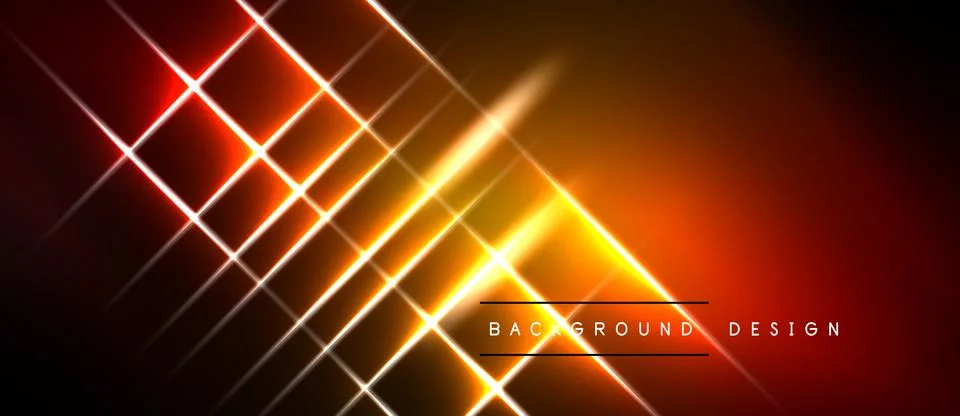Vibrant neon lines intersect, creating dynamic geometric pattern. Orange, y.. Ilustración de archivo