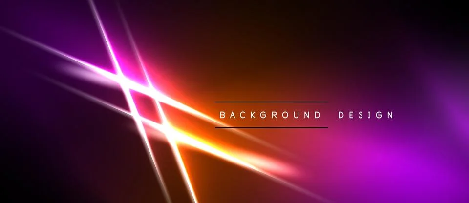 Vibrant neon lines intersect over gradient background. Purple, orange hues Stockillustratie