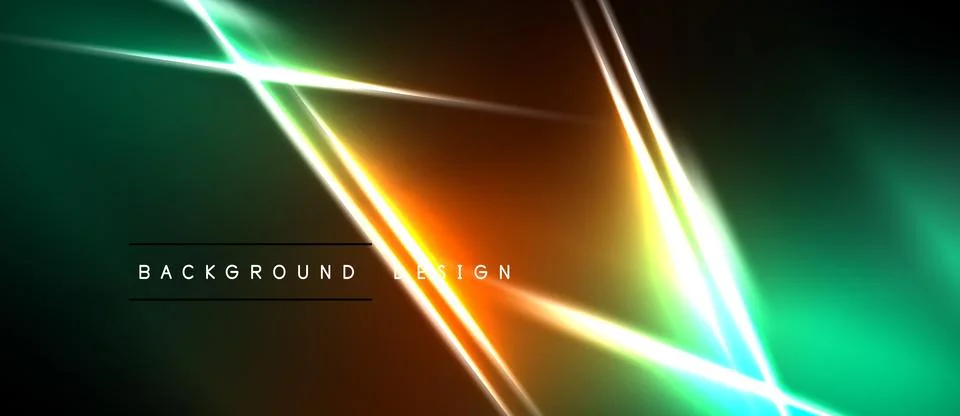 Vibrant neon lines intersect over dark background. Gradient colors create Stock Illustration