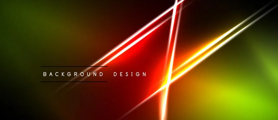 Vibrant neon lines intersect over gradient background. Colors transition from Ilustração Stock